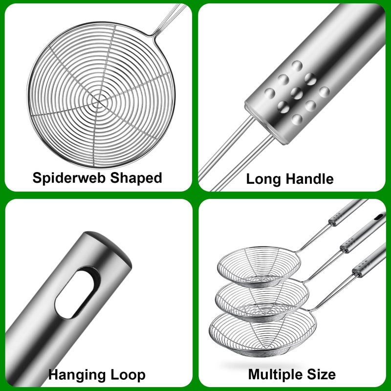 Swify Spider Strainer Set of 3 Asian Strainer Ladle Stainless Steel Wire Skimmer Spoon with Handle for Kitchen Frying Food, Pasta, Spaghetti, Noodle-30.5cm, 32cm, 35cm - Image 2